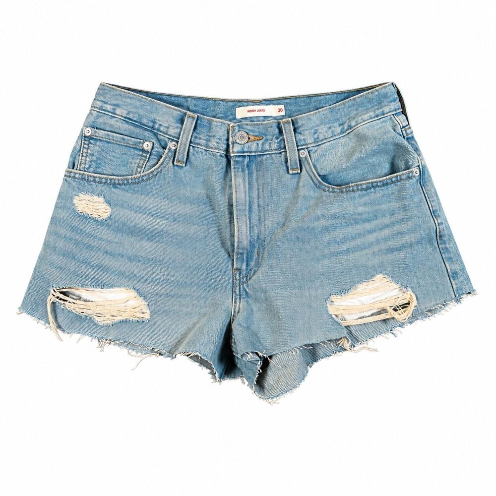 Levi’s Middy Jorts Distressed Denim Cutoff Shorts Size 30 Light Wash Raw Hem